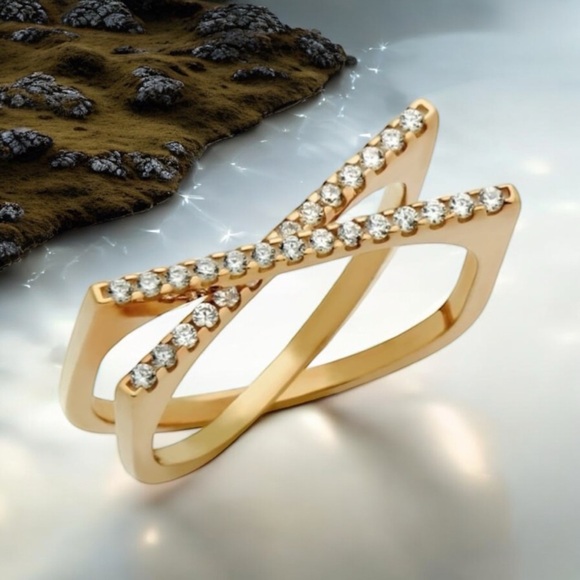 NWOT STERLING SILVER SPLIT-DOUBLE-SHANK X RING WITH CZ - Picture 9 of 15